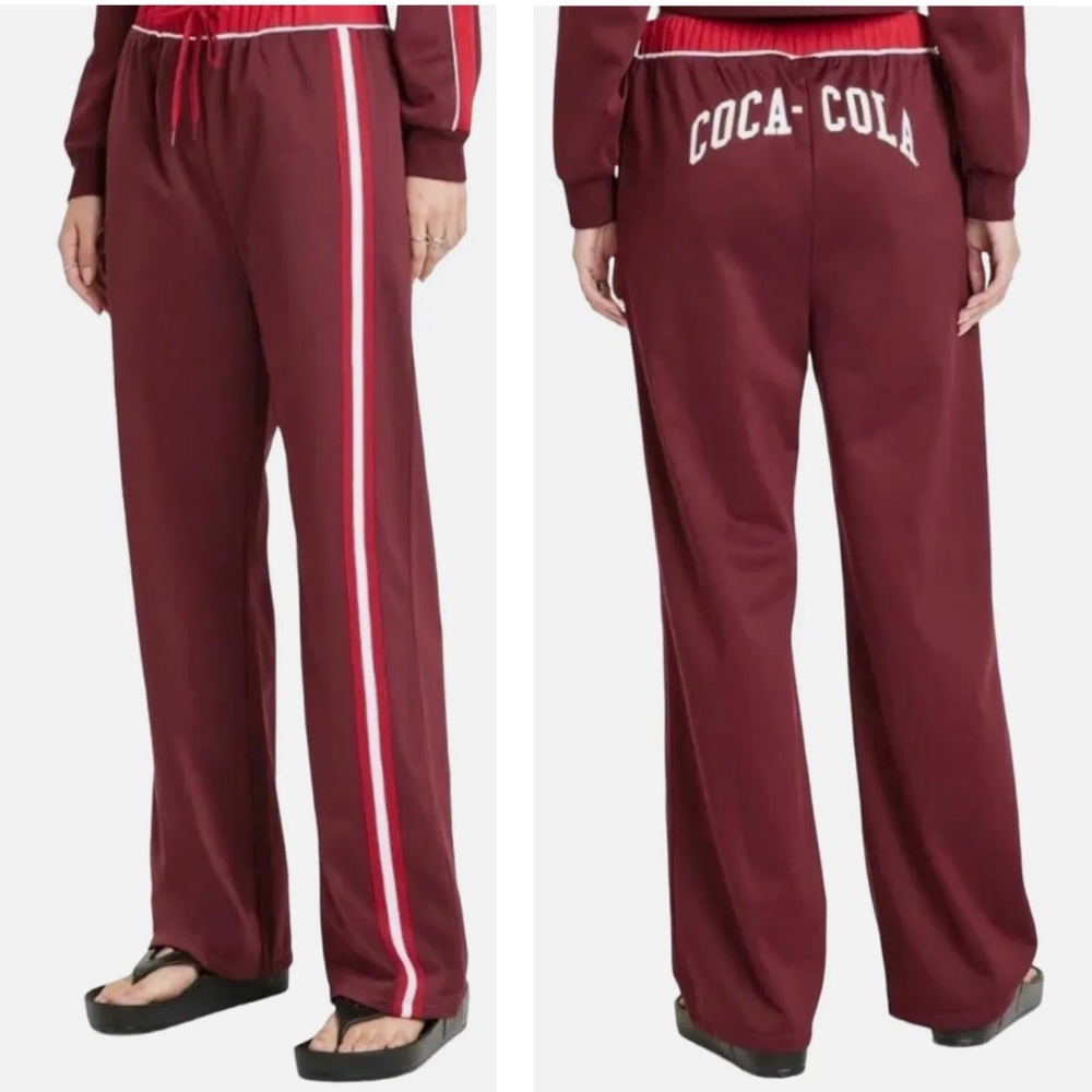 New Target Coca-Cola Coke Maroon Wide Leg Track Jogging Pants